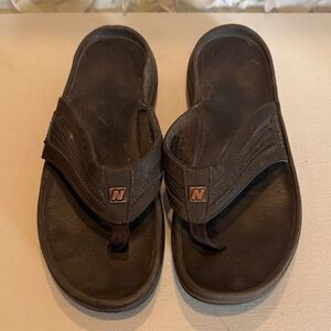 New Balance Dark Brown/Black Leather Flip Sandals